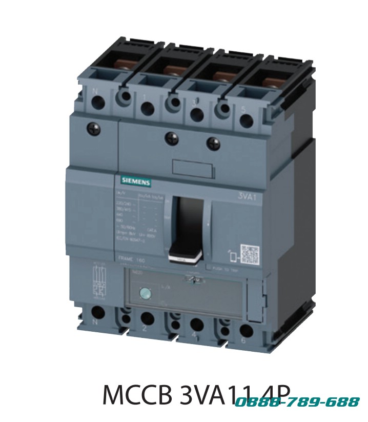 3VA1140-3GE42-0AA0 3VA11, up to 160A, 4-pole, TM220 trip unit - MCCB 3VA1, đến 160A, 4 cực, bộ điều khiển từ nhiệt TM220
With adjustable overload protection Ir from (0.7…1)xIn and fixed short-circuit protection Ii, 100% neutral conductor protection
Đặc tuyến quá tải chỉnh định được từ (0.7…1)xIn và đặc tuyến ngắn mạch cố định, Có bảo vệ cực N
Icu=25kA